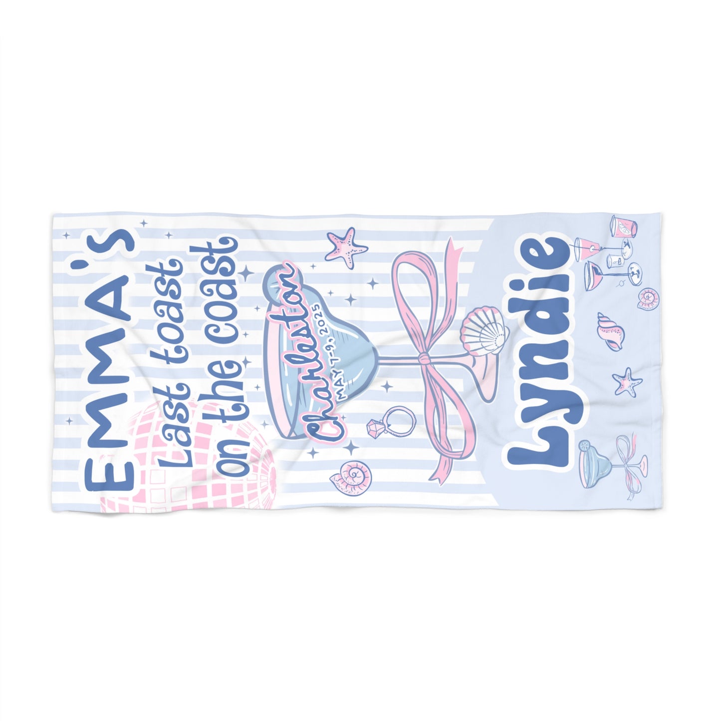 Personalized Bachelorette Beach Towel - 'Last Toast on the Coast' Coastal Theme - Latchkey