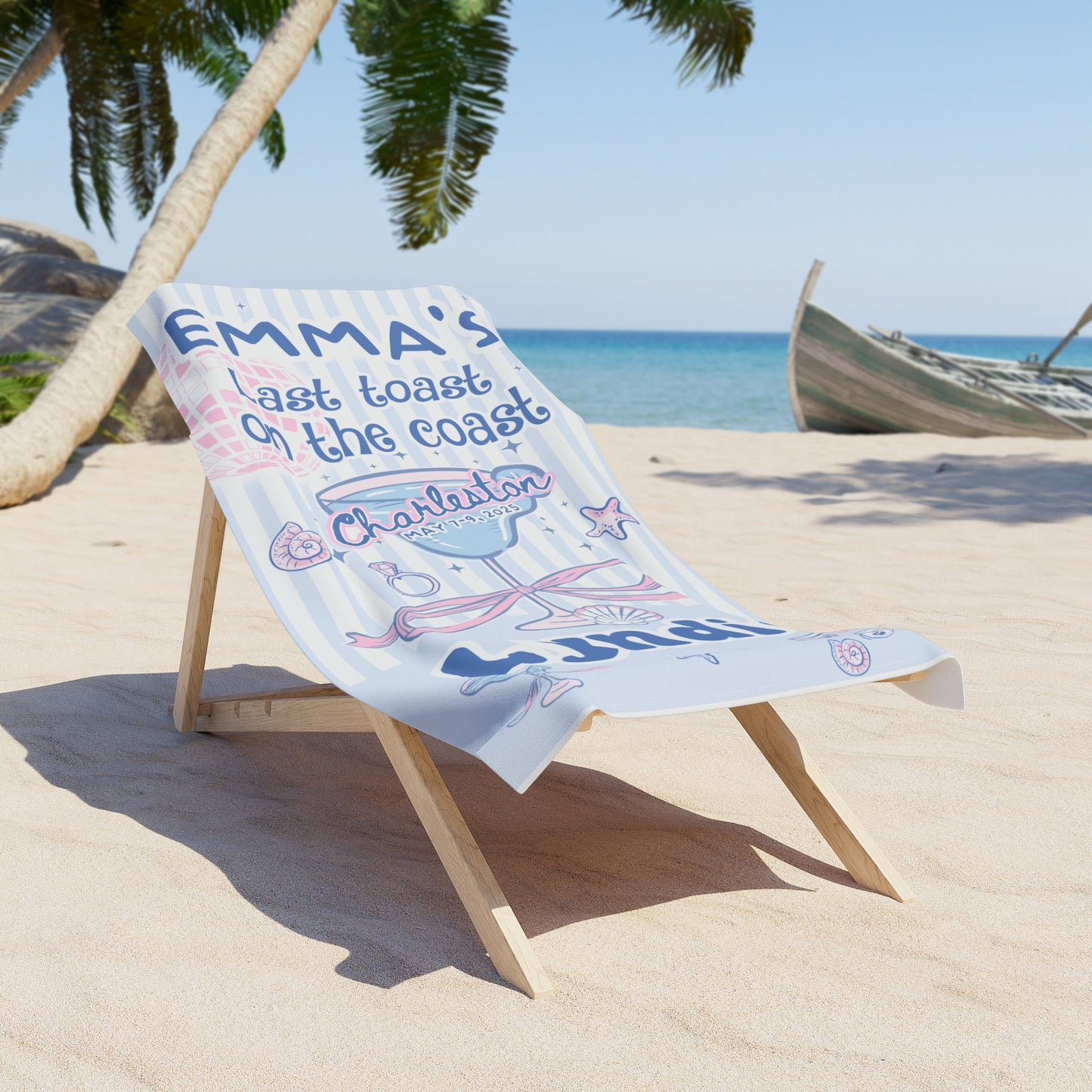 Personalized Bachelorette Beach Towel - 'Last Toast on the Coast' Coastal Theme - Latchkey