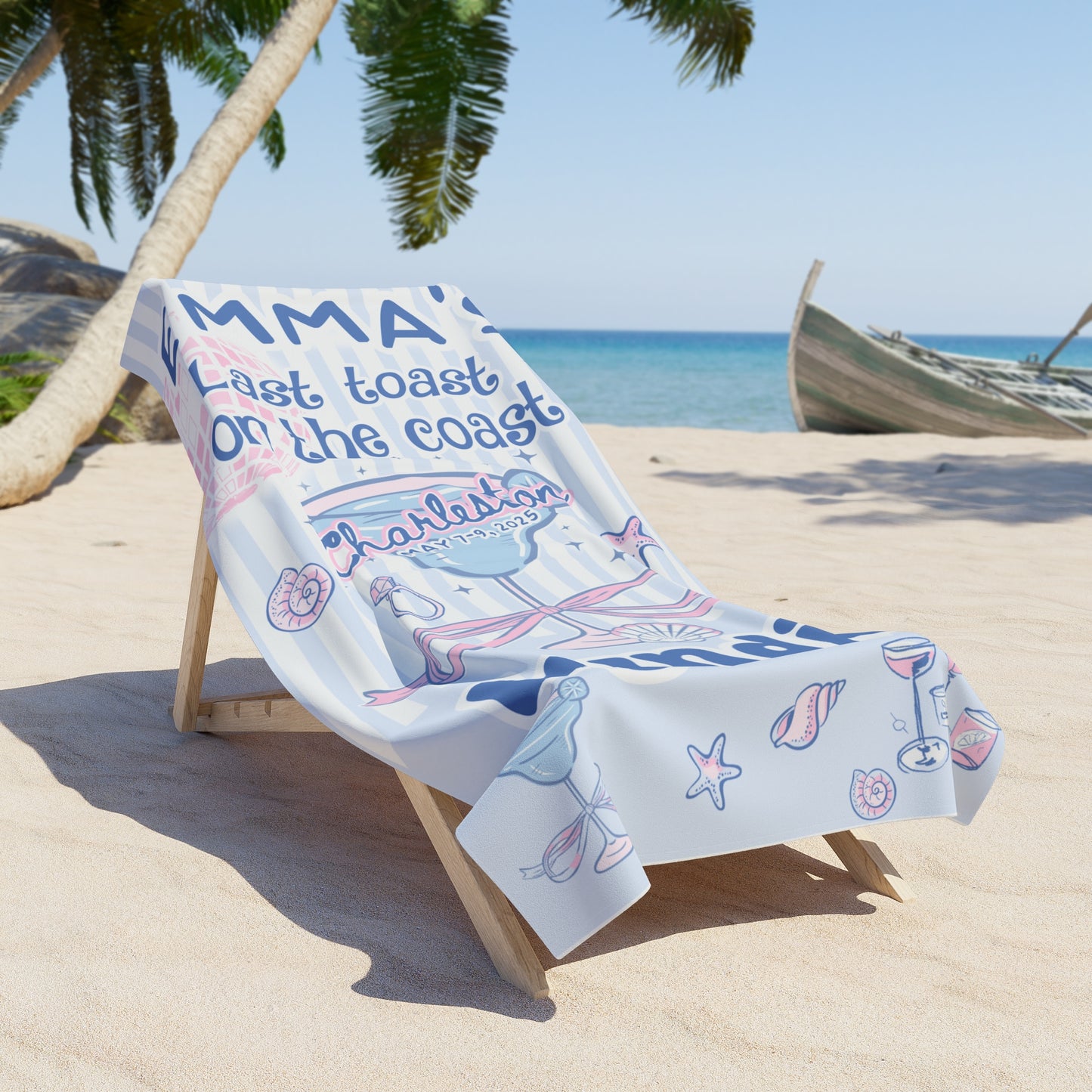 Personalized Bachelorette Beach Towel - 'Last Toast on the Coast' Coastal Theme - Latchkey