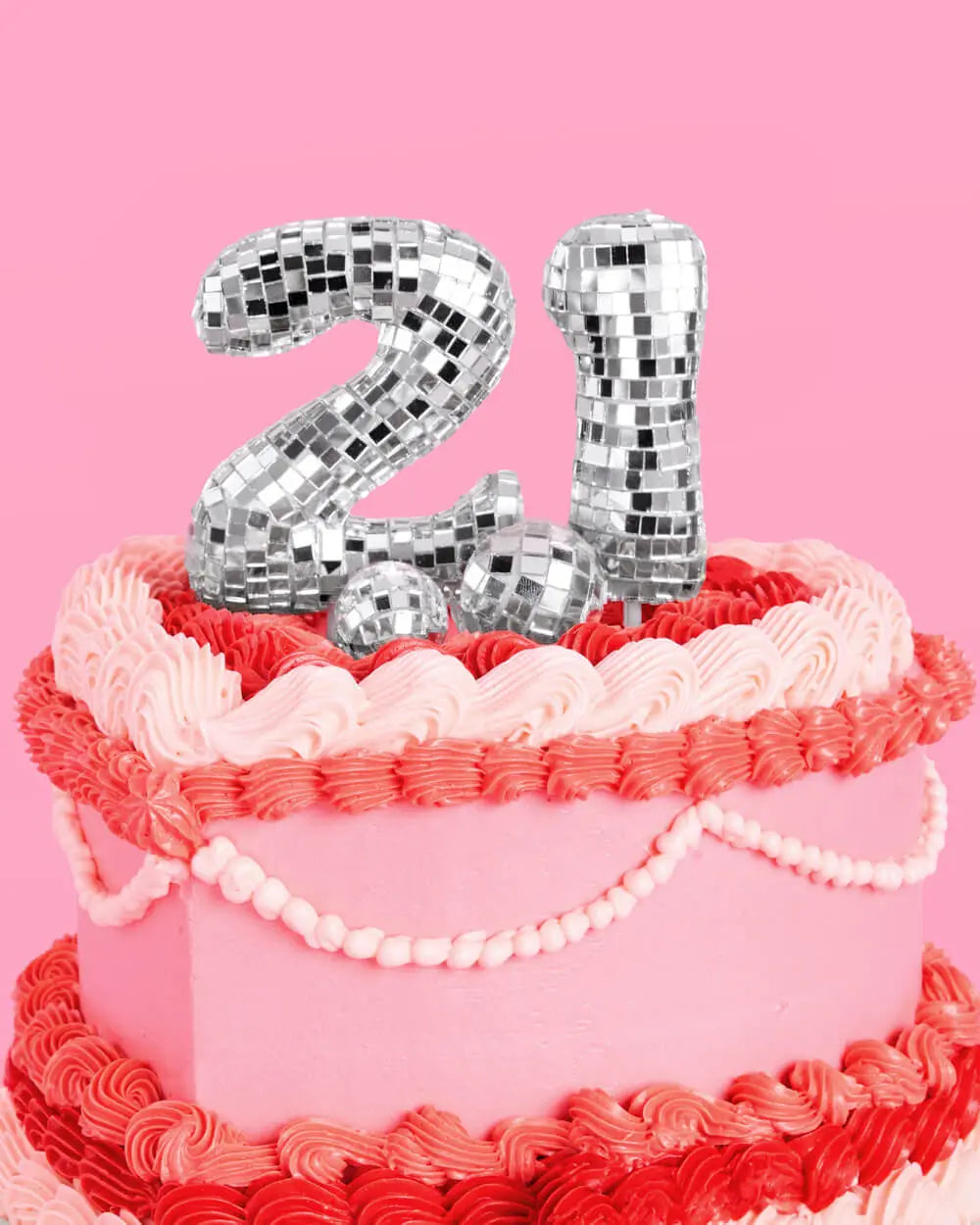 21 Disco Topper - 6 pc mirrored cake toppers xo, Fetti