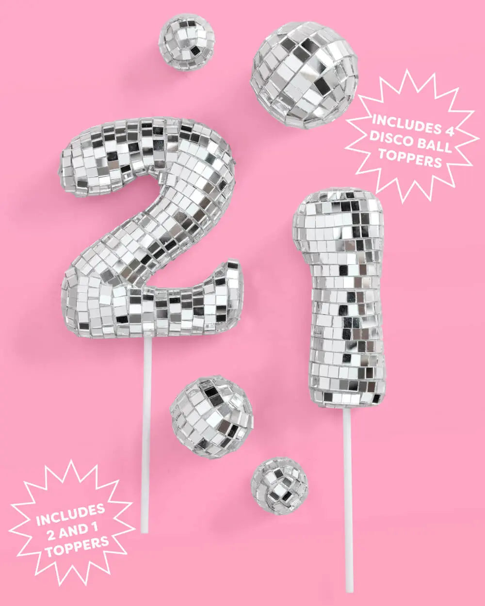 21 Disco Topper - 6 pc mirrored cake toppers xo, Fetti