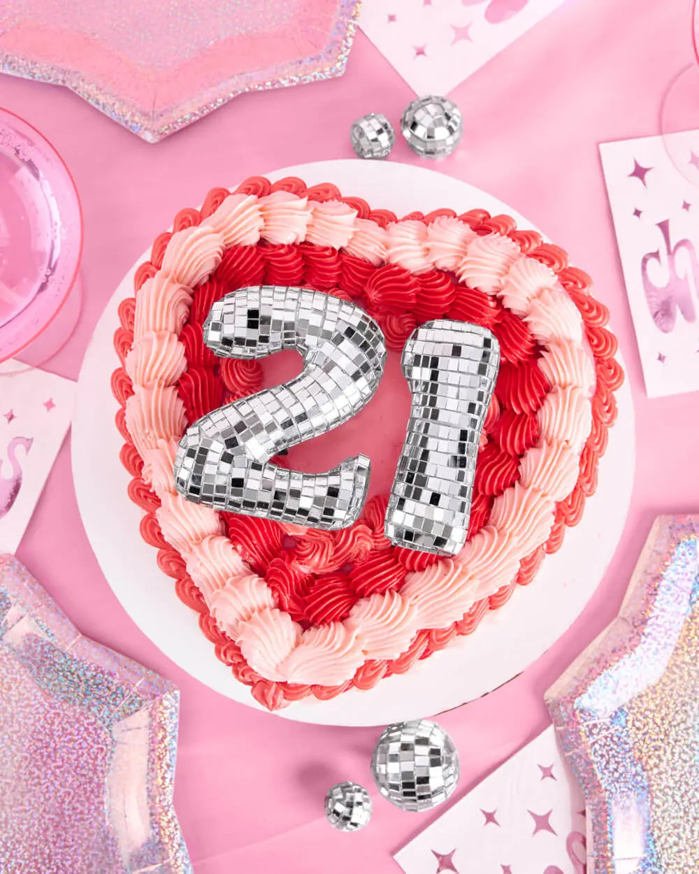21 Disco Topper - 6 pc mirrored cake toppers xo, Fetti
