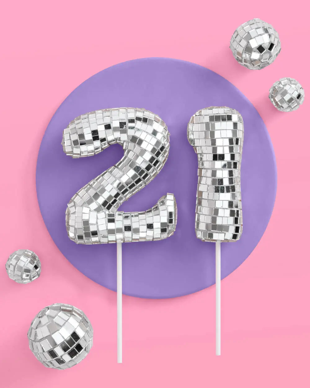 21 Disco Topper - 6 pc mirrored cake toppers xo, Fetti