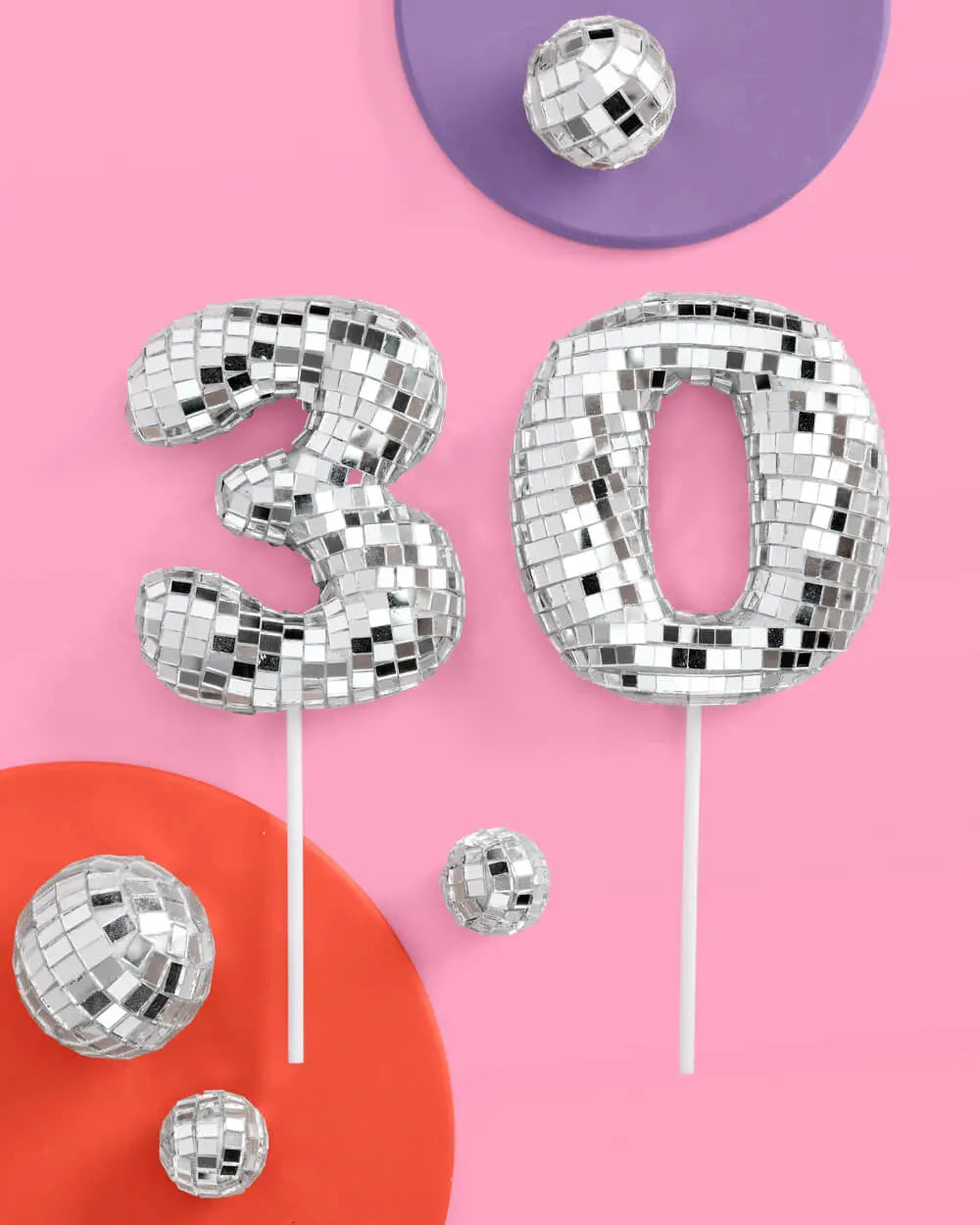 30 Disco Topper - 6 pc mirrored cake toppers xo, Fetti