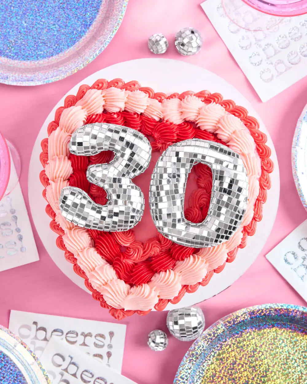30 Disco Topper - 6 pc mirrored cake toppers xo, Fetti
