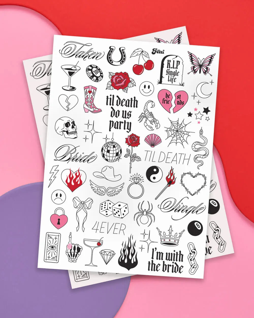 4Ever Tats - 100 foil temporary tattoos xo, Fetti