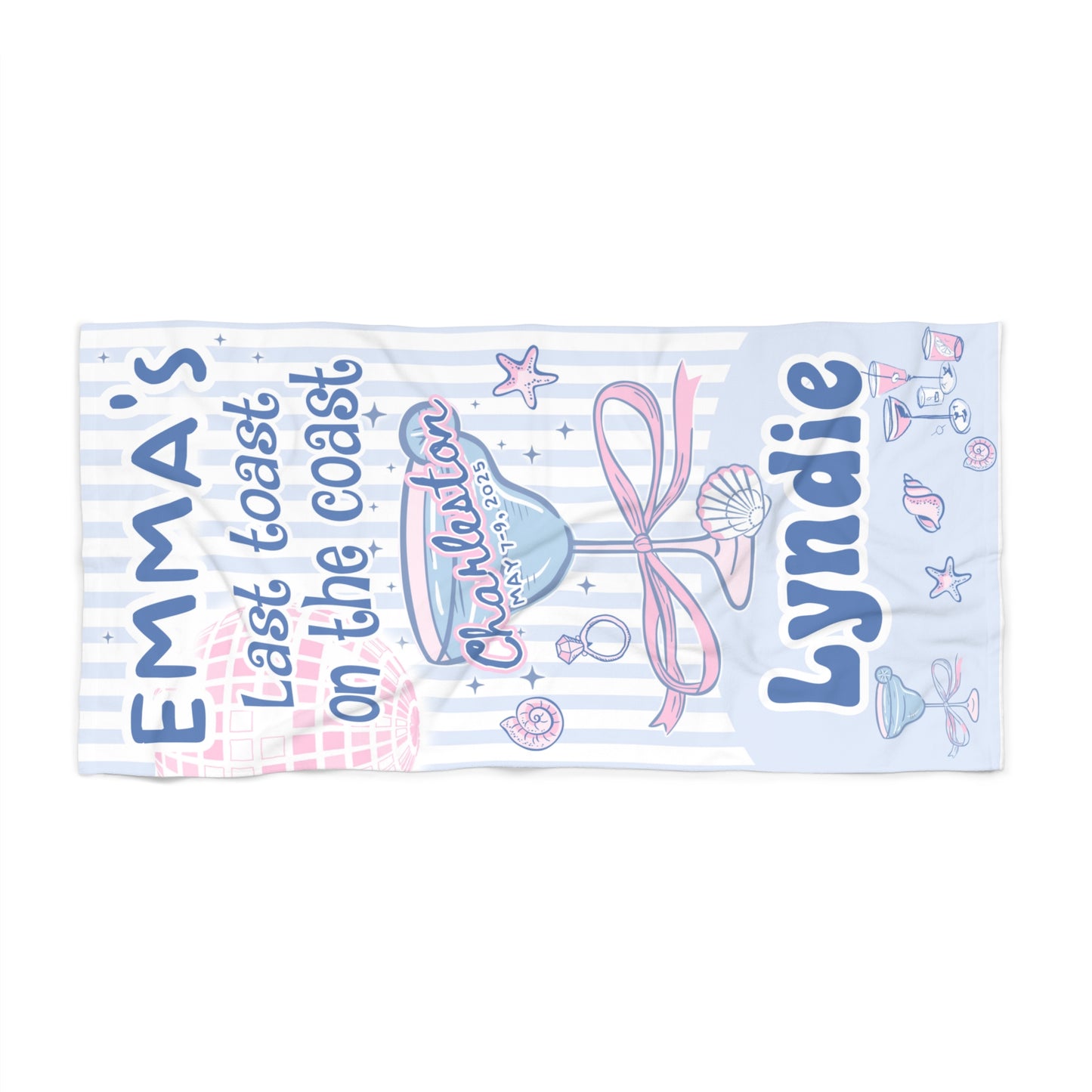Personalized Bachelorette Beach Towel - 'Last Toast on the Coast' Coastal Theme - Latchkey