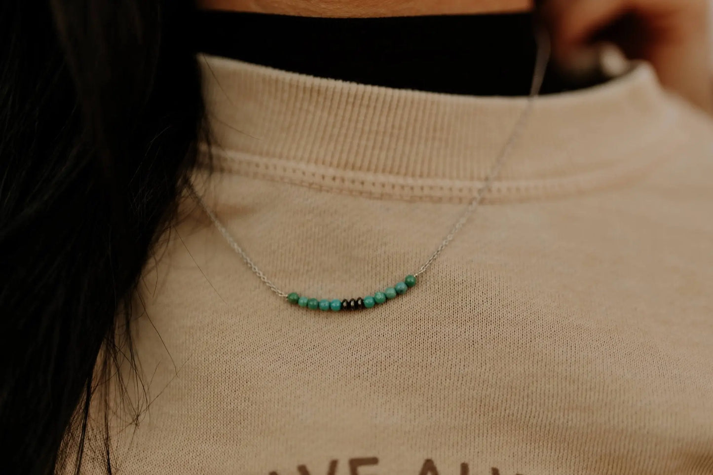 Authentic Turquoise Bead and Silver Pearl Bar Necklace Wild Junkie