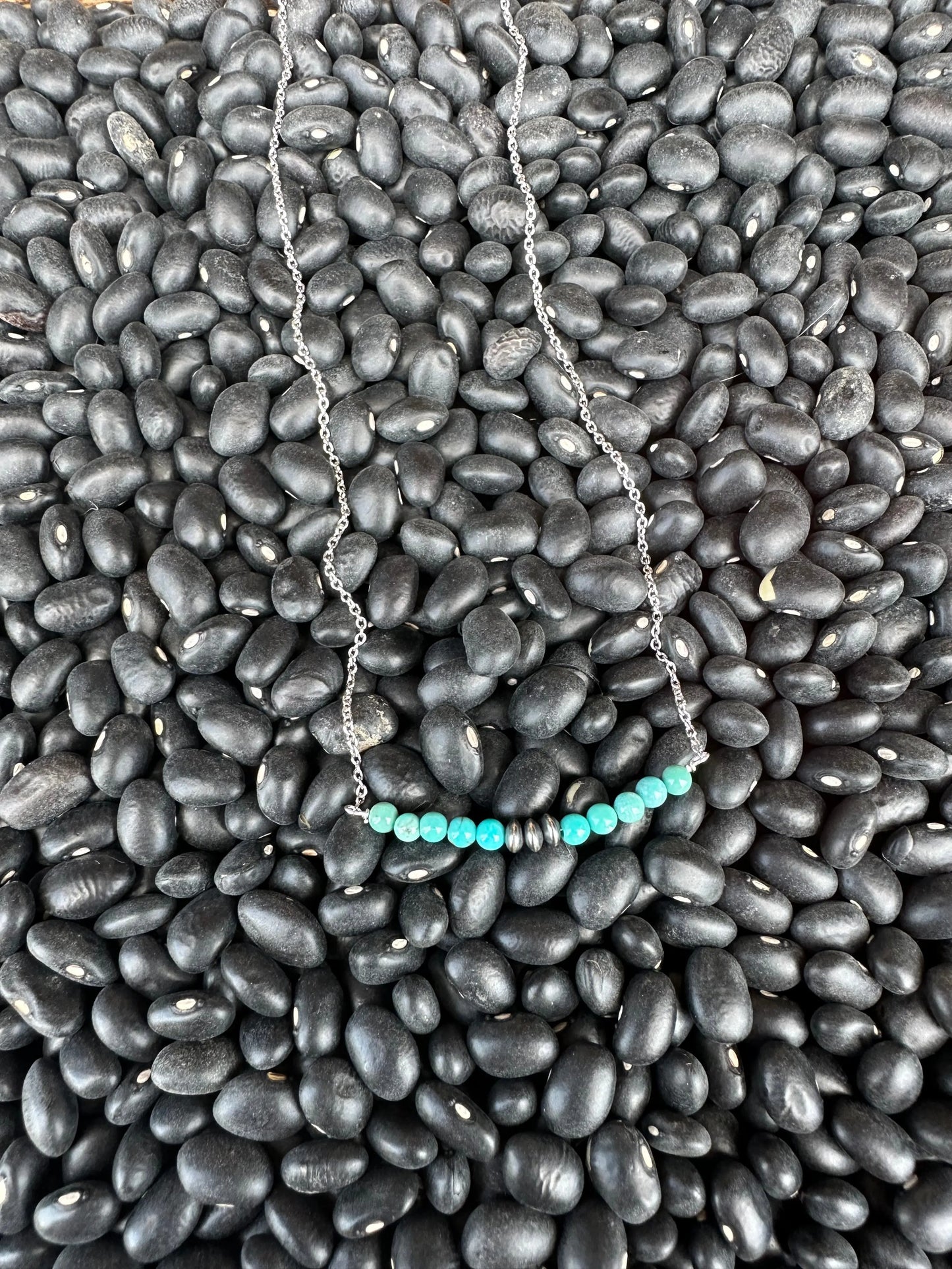 Authentic Turquoise Bead and Silver Pearl Bar Necklace Wild Junkie