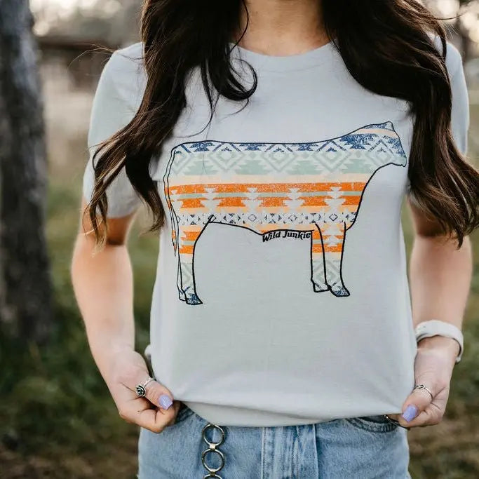 Aztec Cow Western Graphic Tee Wild Junkie