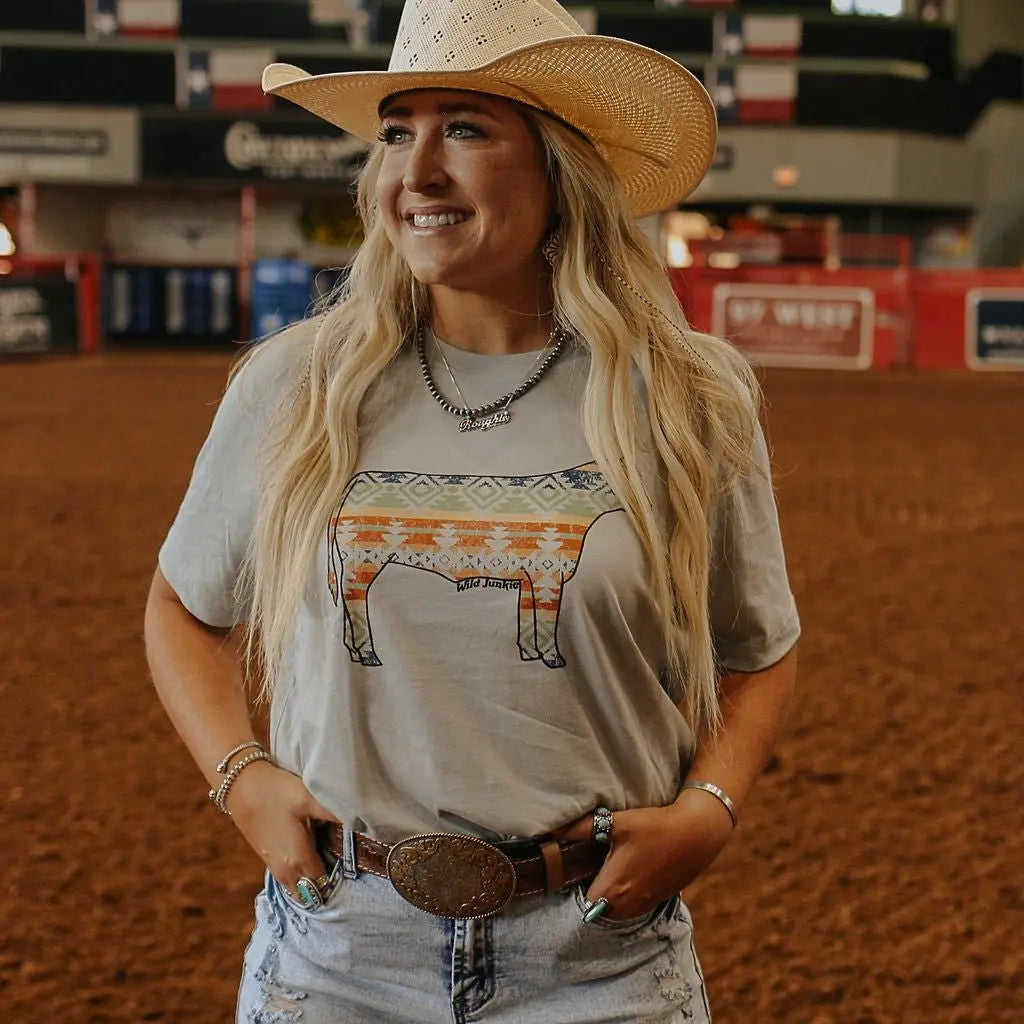 Aztec Cow Western Graphic Tee Wild Junkie