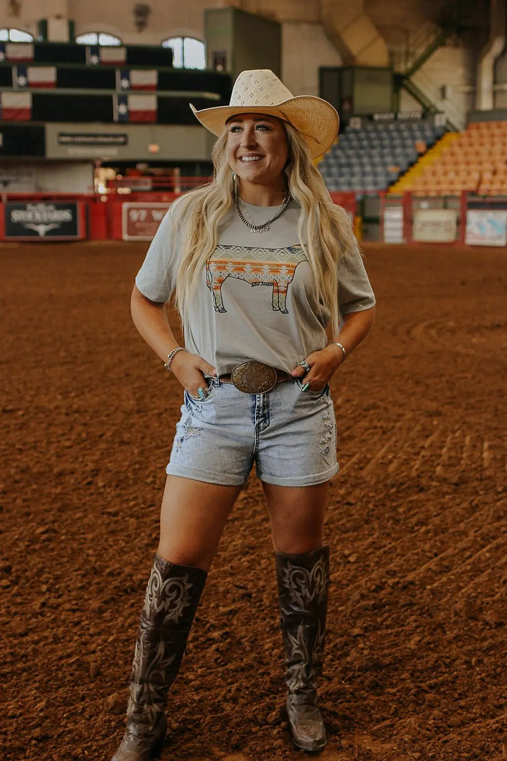 Aztec Cow Western Graphic Tee Wild Junkie