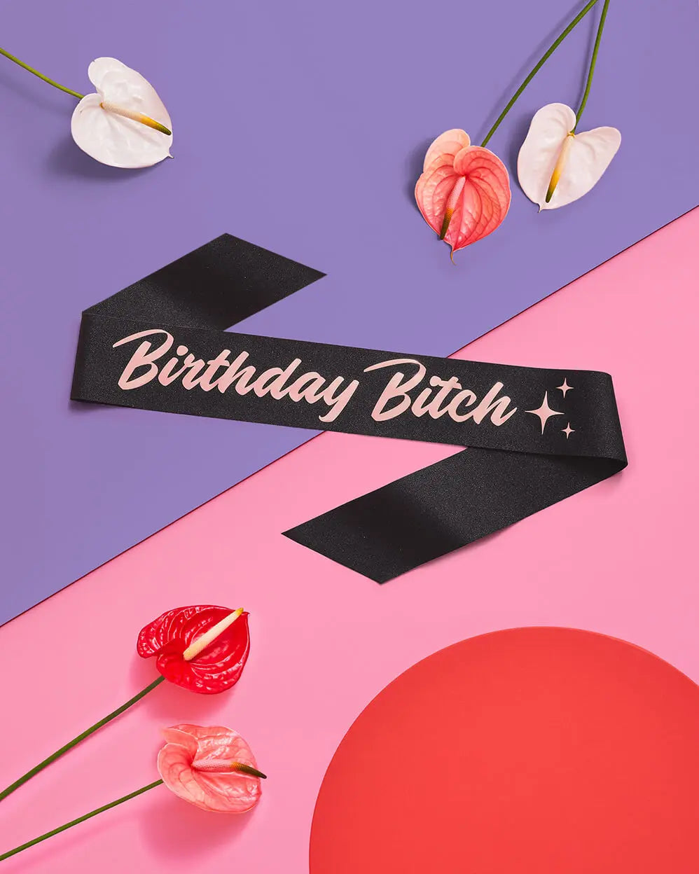 Bday B*tch Sash - black glitter + rose gold foil xo, Fetti