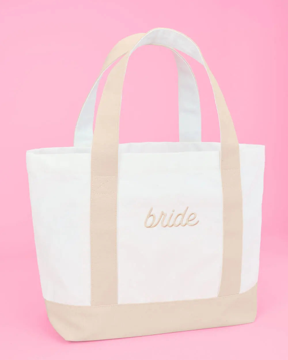 Beige Bride Tote - embroidered cotton tote xo, Fetti