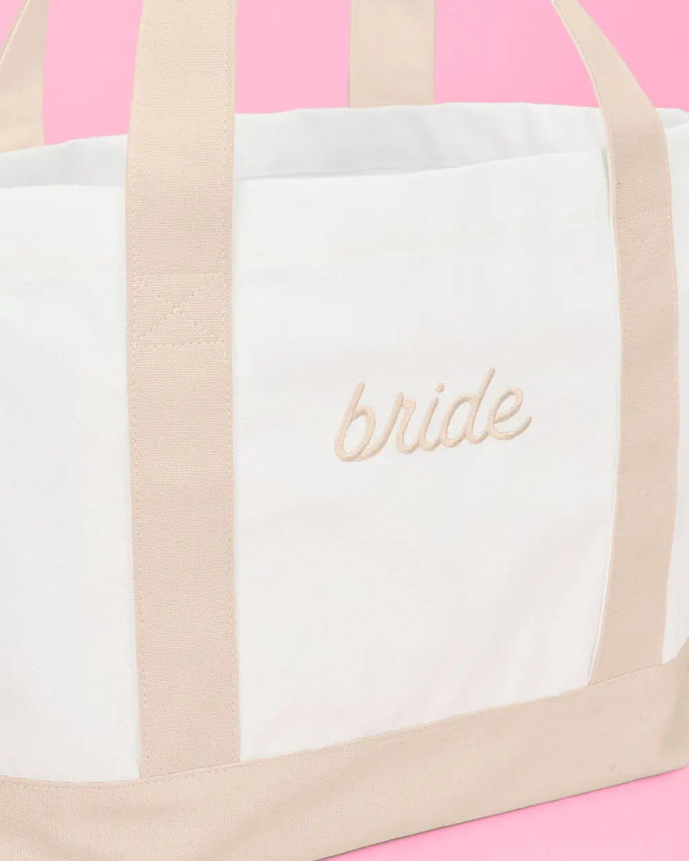 Beige Bride Tote - embroidered cotton tote xo, Fetti