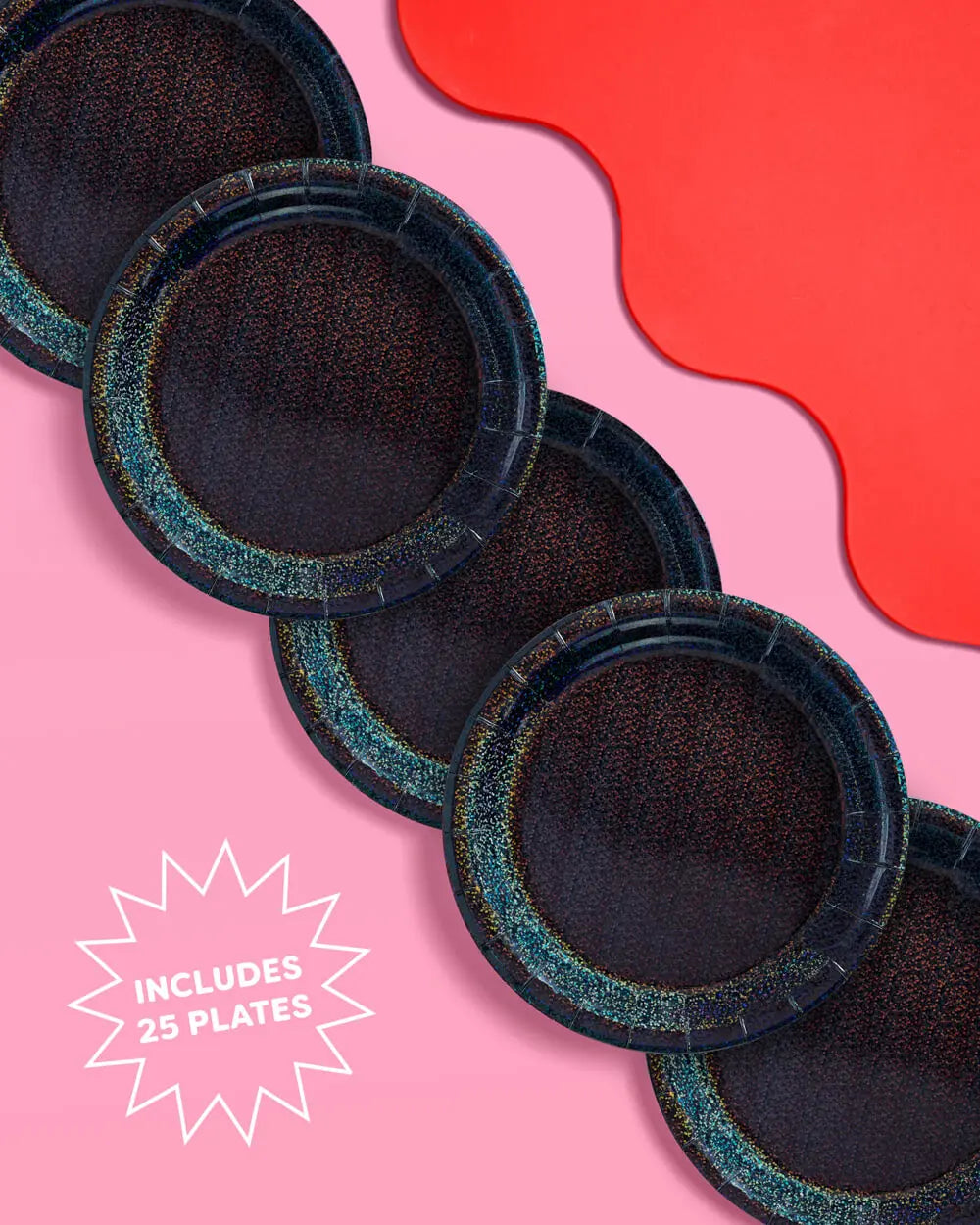 Black Shimmer Plates - 25 paper plates xo, Fetti