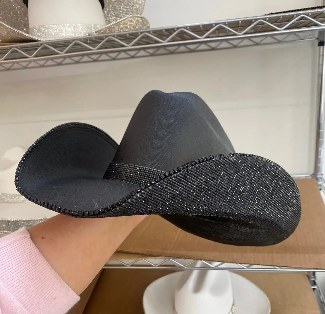 "Blacked Out" square style hat- underneath brim only Rhinestone Cowgirl