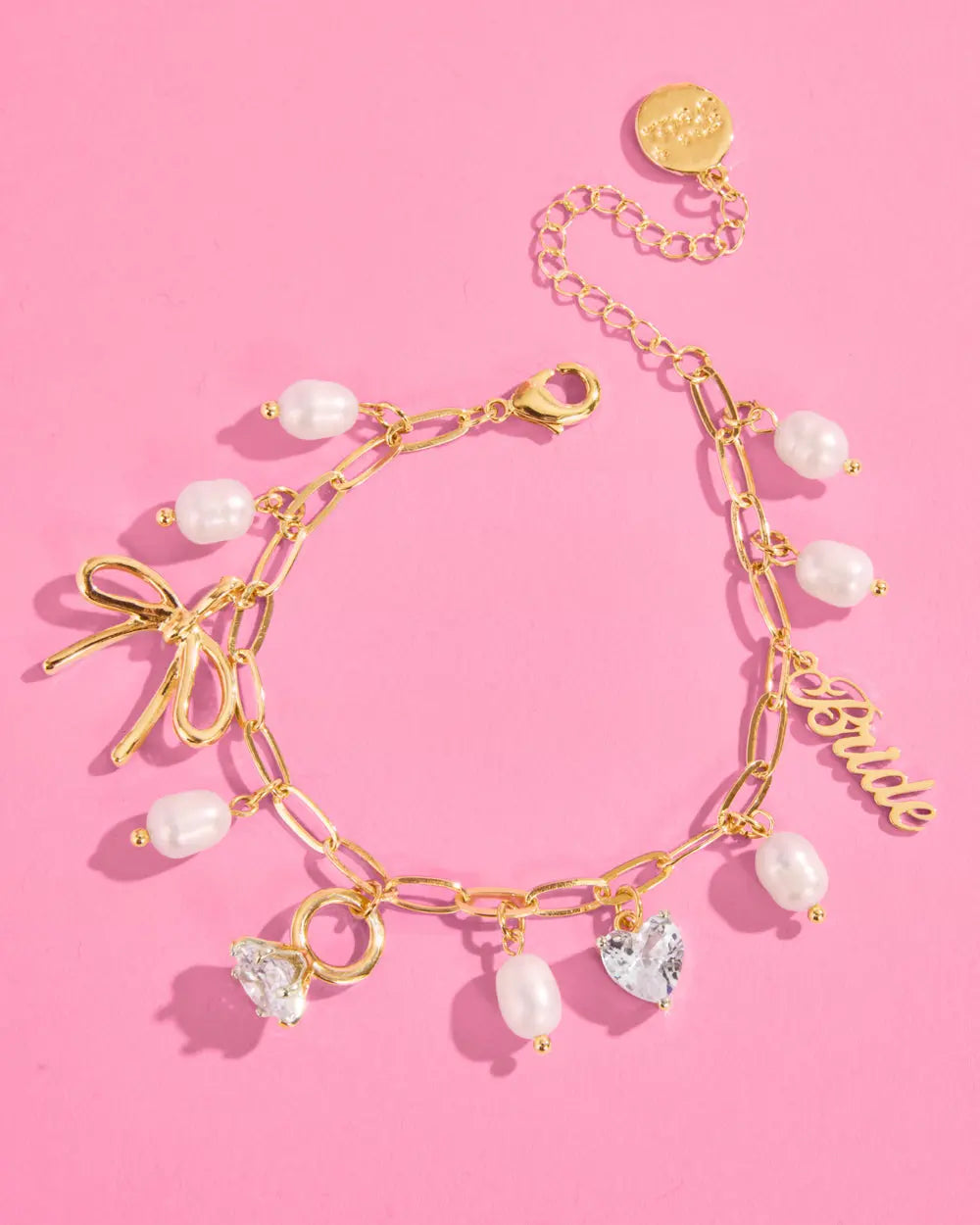 Bride Charm Bracelet - gold, rhinestones + pearls xo, Fetti