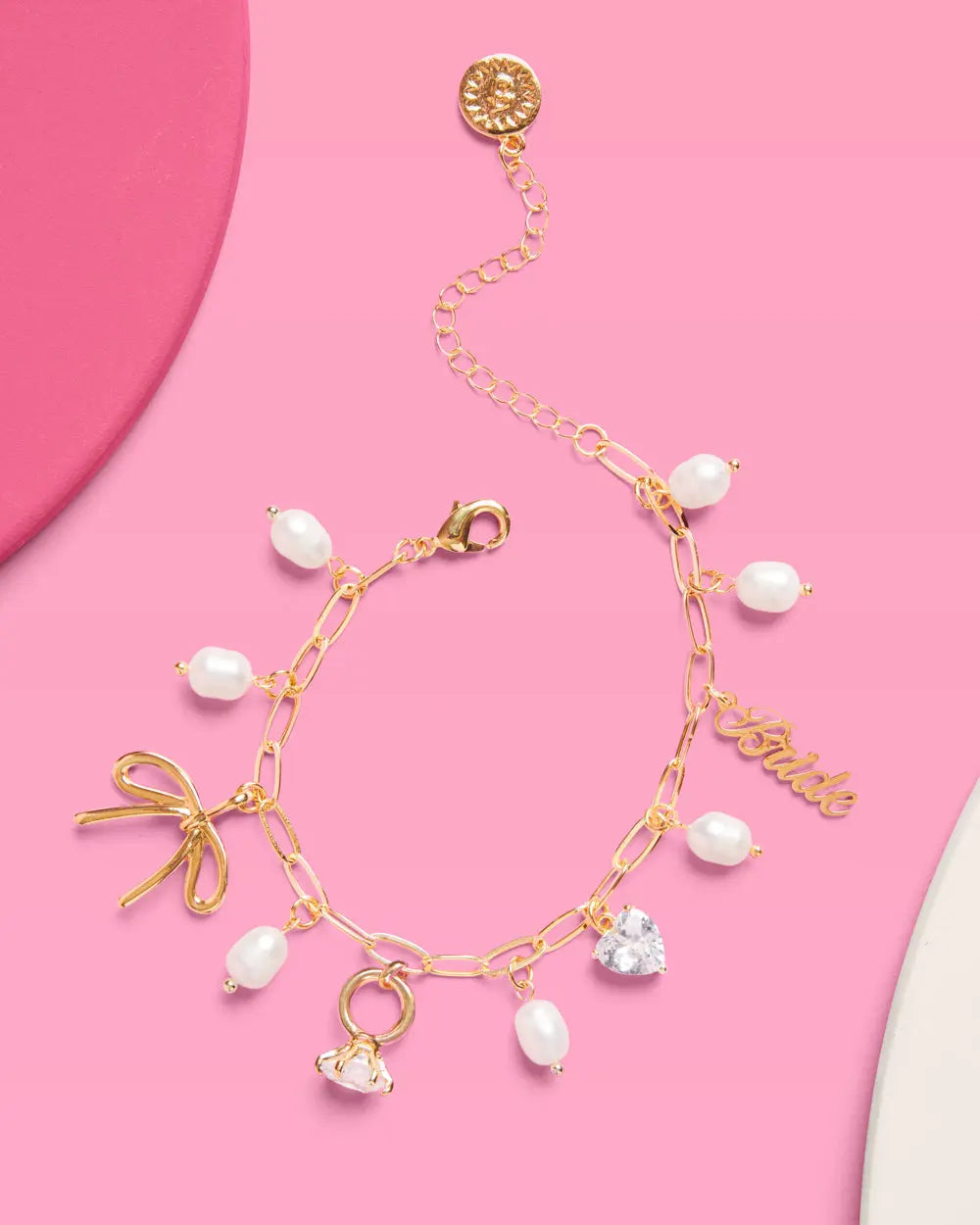 Bride Charm Bracelet - gold, rhinestones + pearls xo, Fetti
