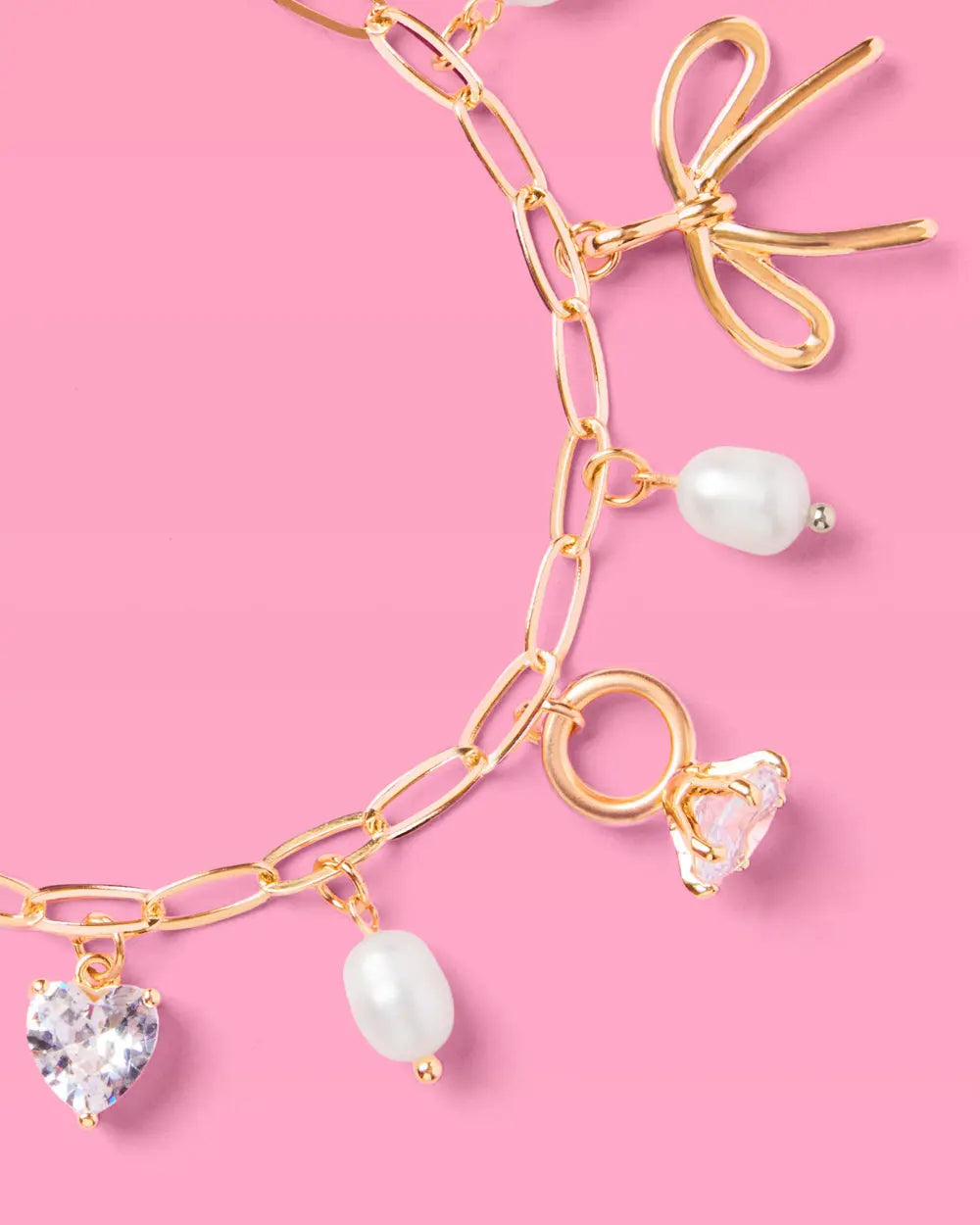 Bride Charm Bracelet - gold, rhinestones + pearls xo, Fetti