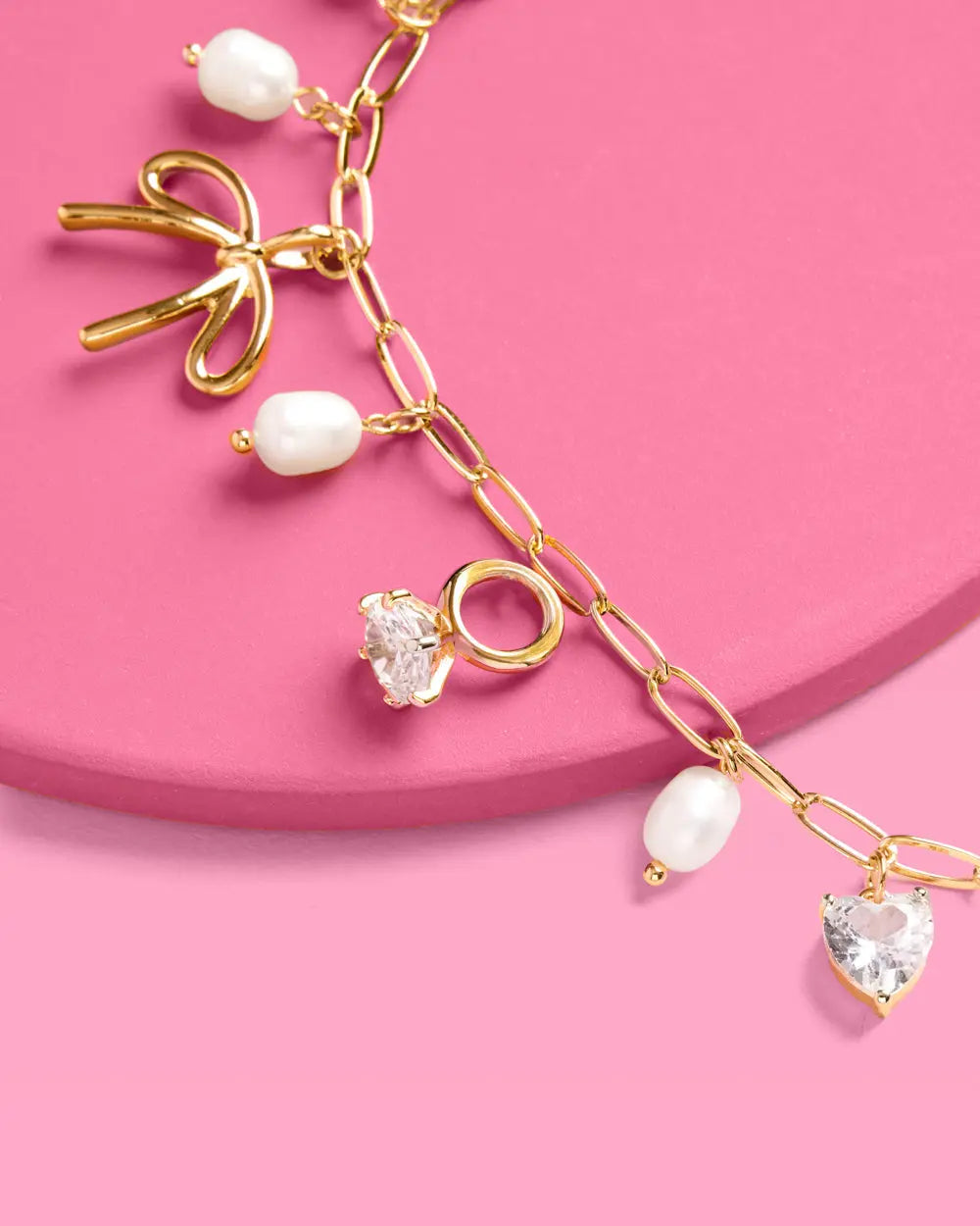 Bride Charm Bracelet - gold, rhinestones + pearls xo, Fetti