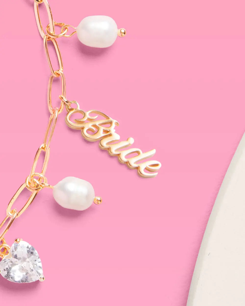 Bride Charm Bracelet - gold, rhinestones + pearls xo, Fetti