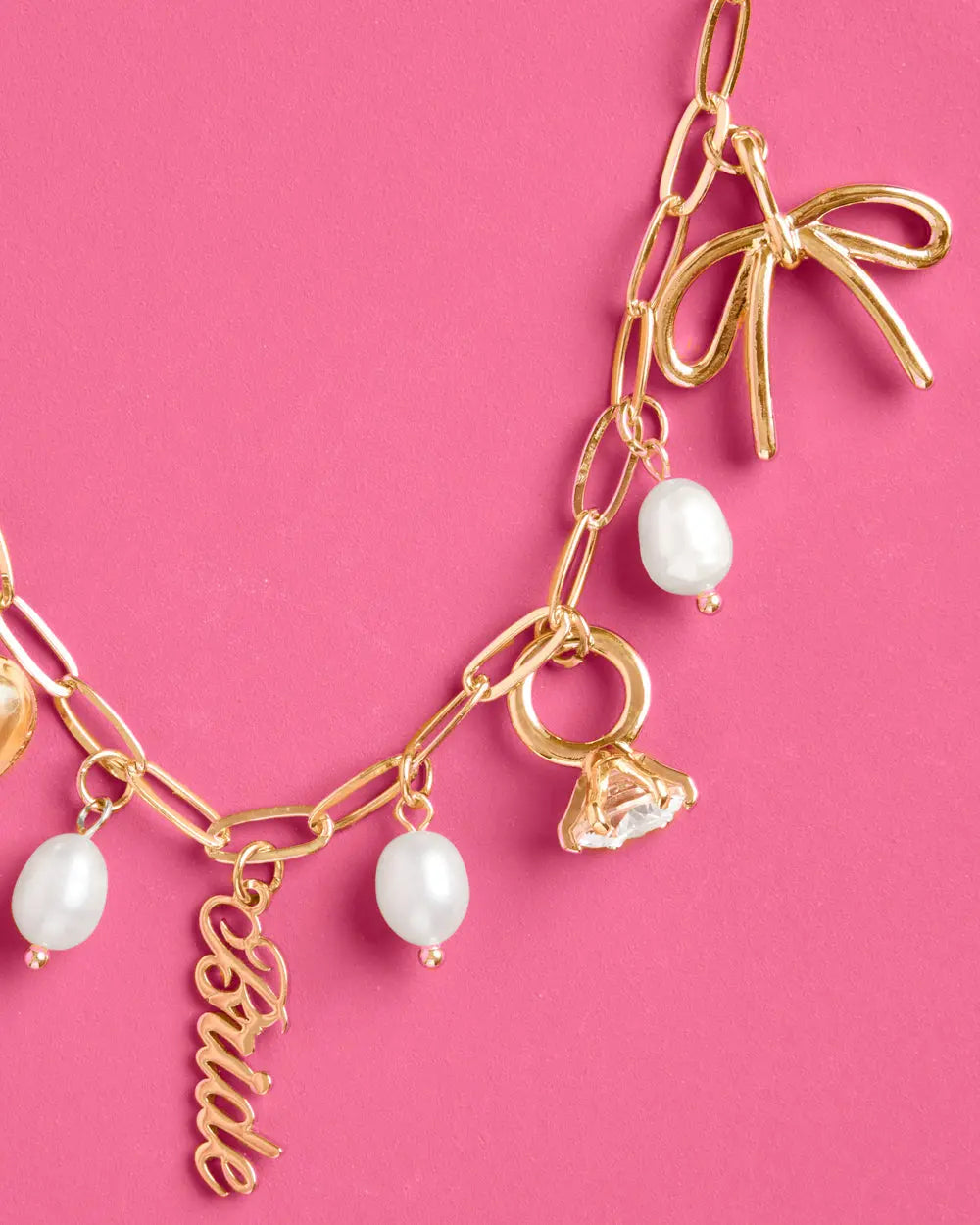 Bride Charm Necklace - gold, rhinestones + pearls xo, Fetti