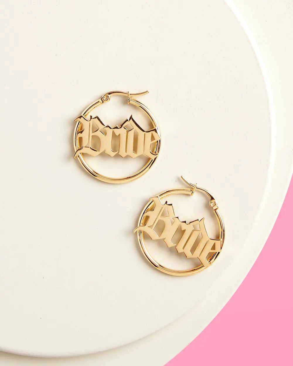 Bride Hoops - gold script earrings xo, Fetti