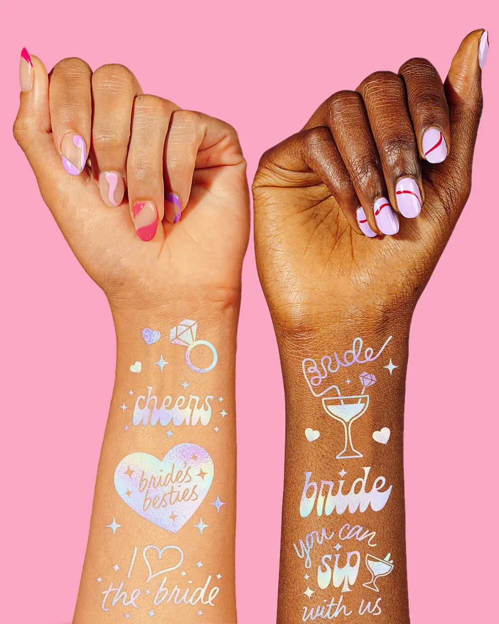 Bride's Besties Tats - 40 foil temporary tattoos xo, Fetti