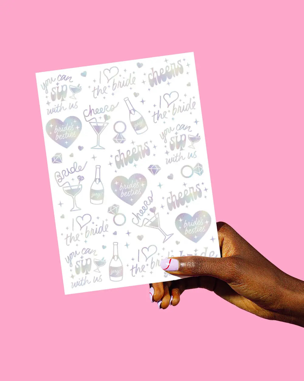 Bride's Besties Tats - 40 foil temporary tattoos xo, Fetti