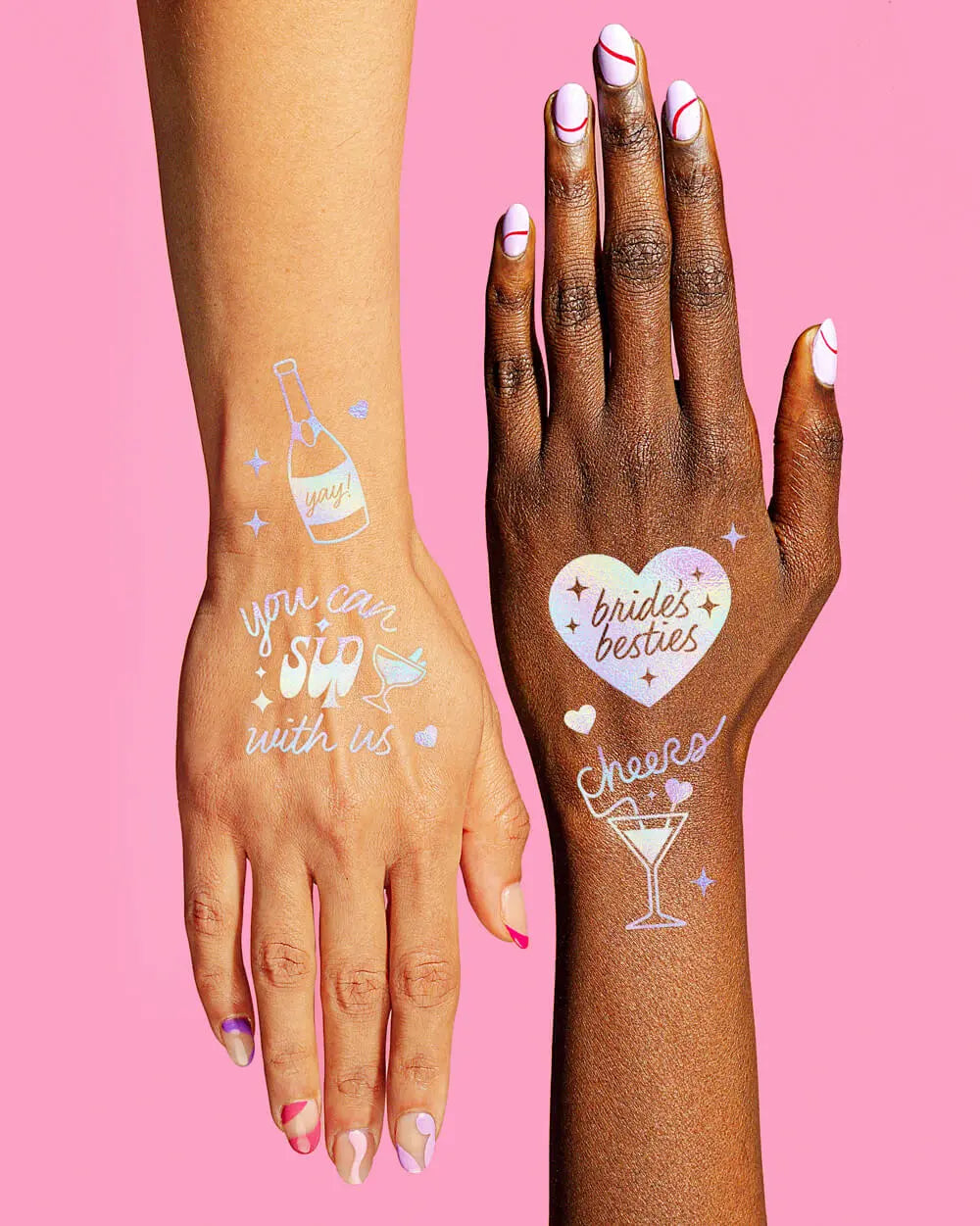 Bride's Besties Tats - 40 foil temporary tattoos xo, Fetti