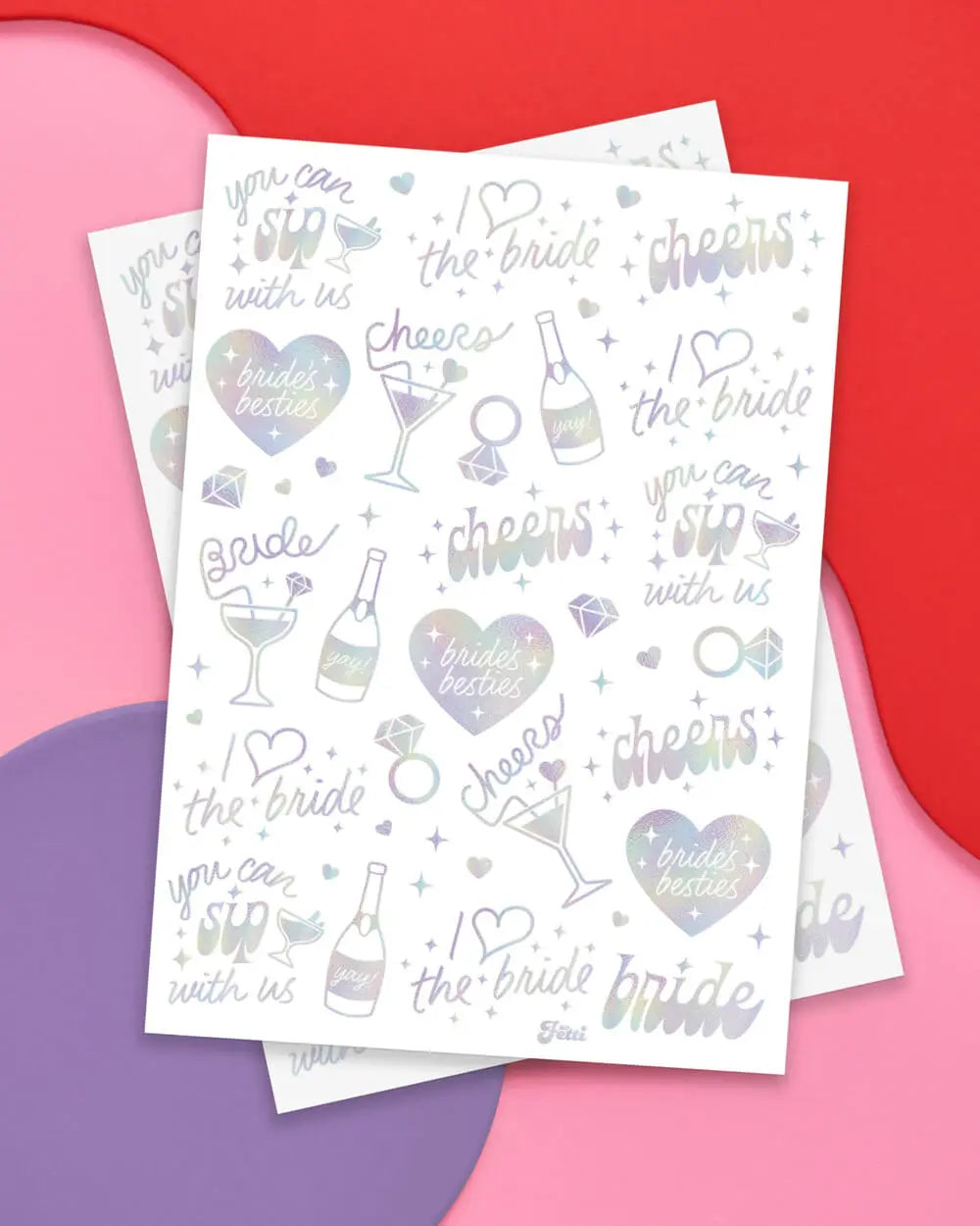Bride's Besties Tats - 40 foil temporary tattoos xo, Fetti