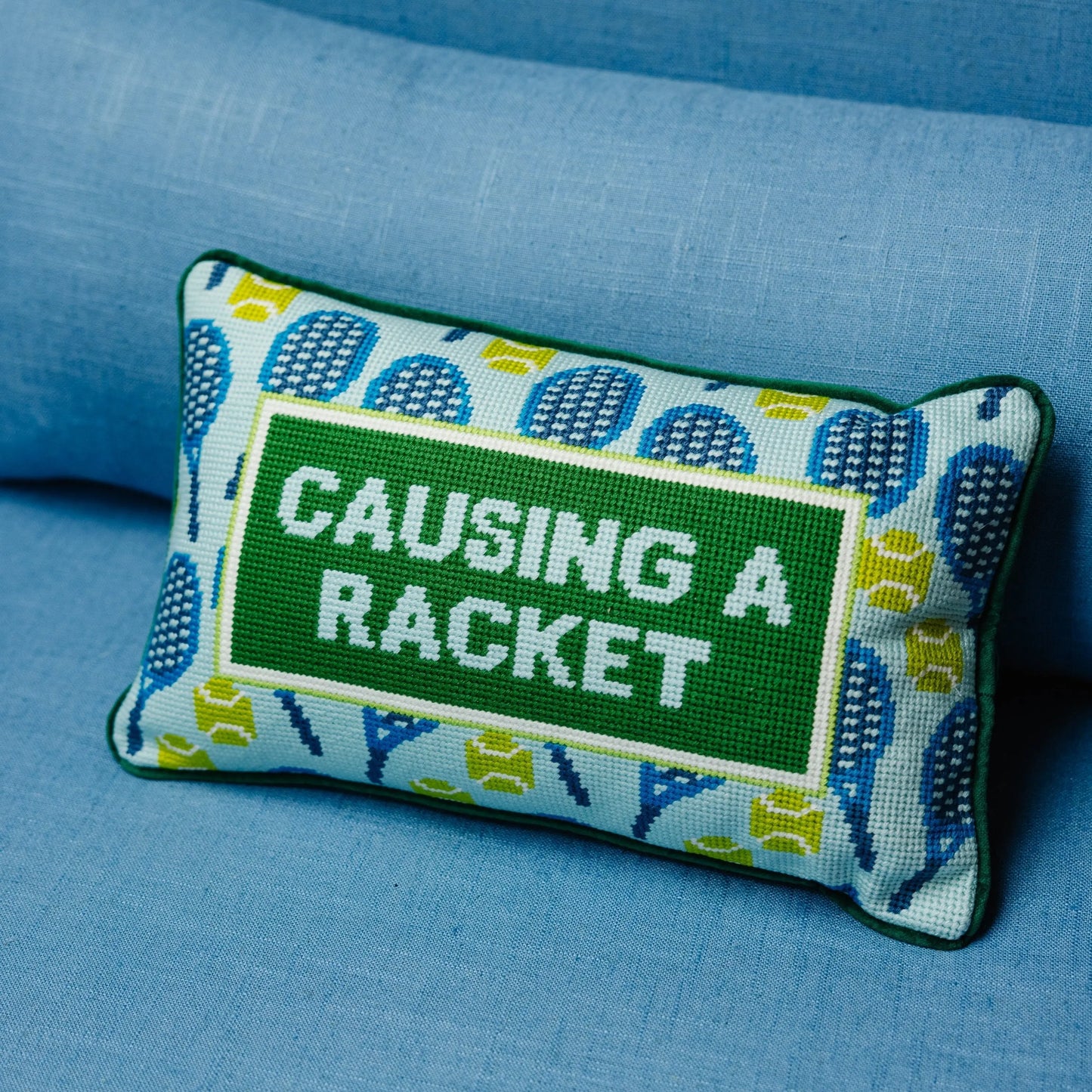 Causing A Racket Needlepoint Pillow Furbish Studio