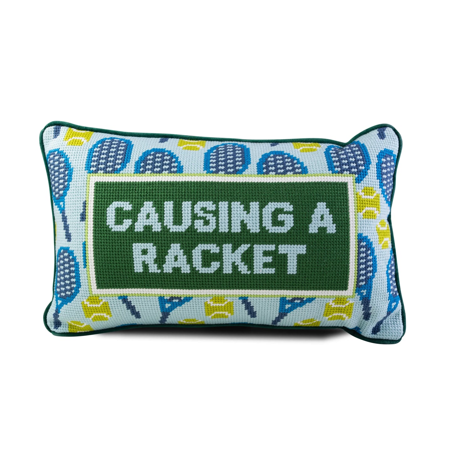 Causing A Racket Needlepoint Pillow Furbish Studio