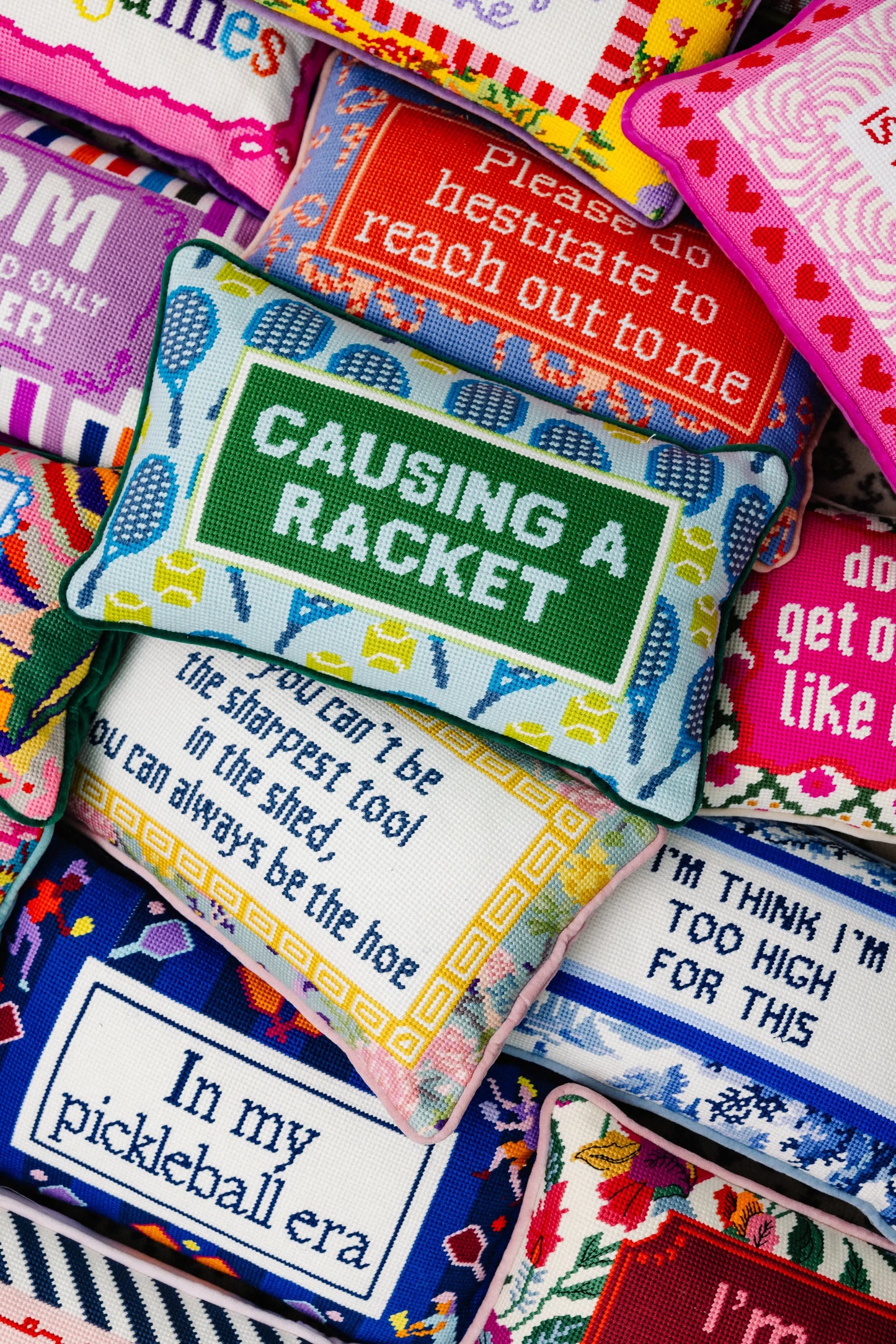 Causing A Racket Needlepoint Pillow Furbish Studio