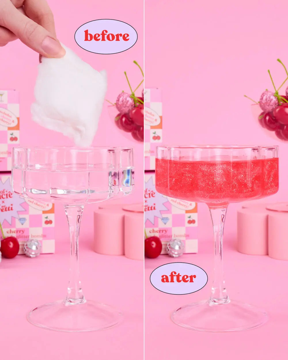 Cherry Glitter Bombs - 4 cotton candy glitter bombs xo, Fetti