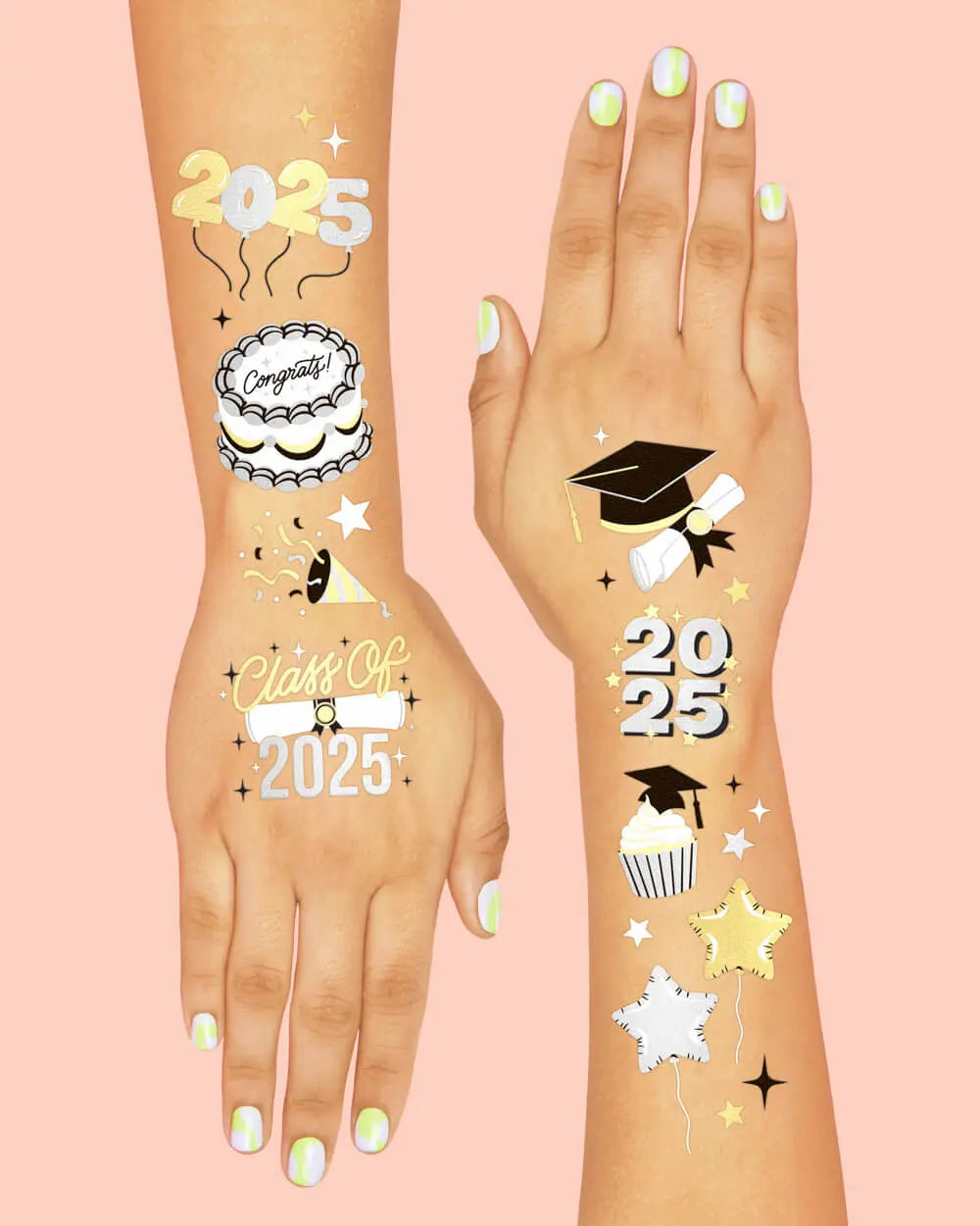 Class of '25 Tats - 48 foil temporary tattoos xo, Fetti