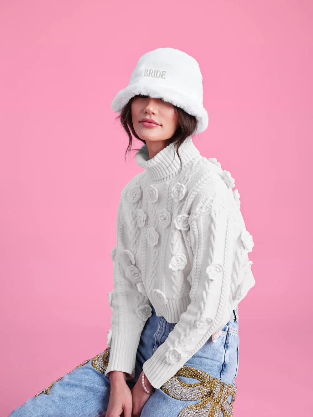 Cloud Nine Bucket Hat - embroidered fur hat xo, Fetti