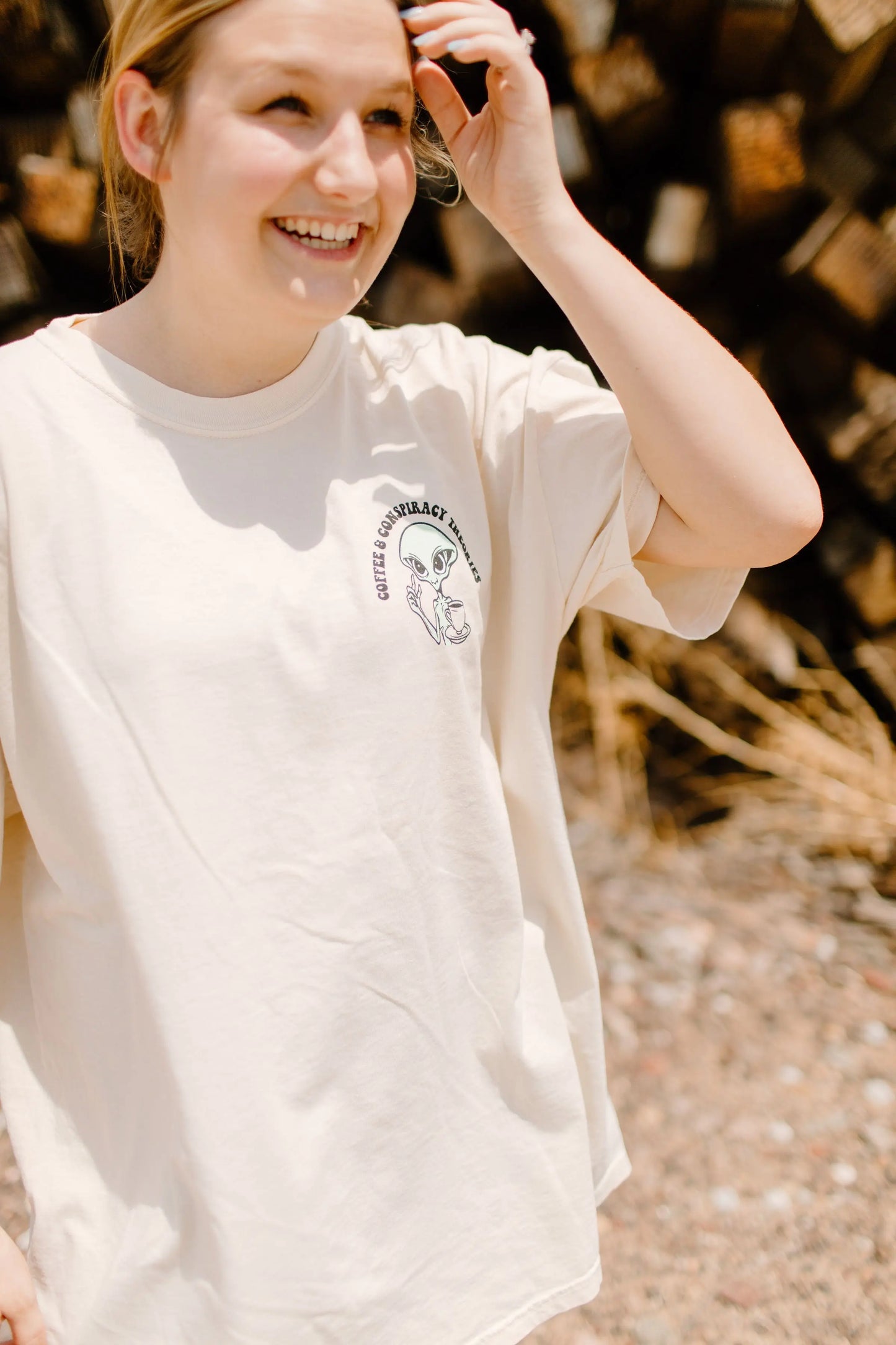 Coffee and Conspiracy Theories Graphic Tee Shop Karma Tees