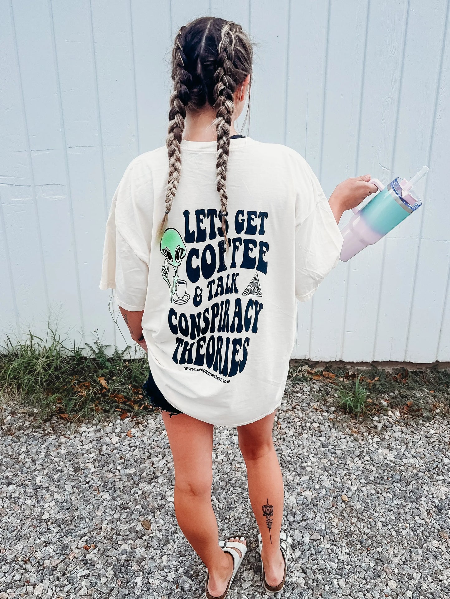 Coffee and Conspiracy Theories Graphic Tee Shop Karma Tees