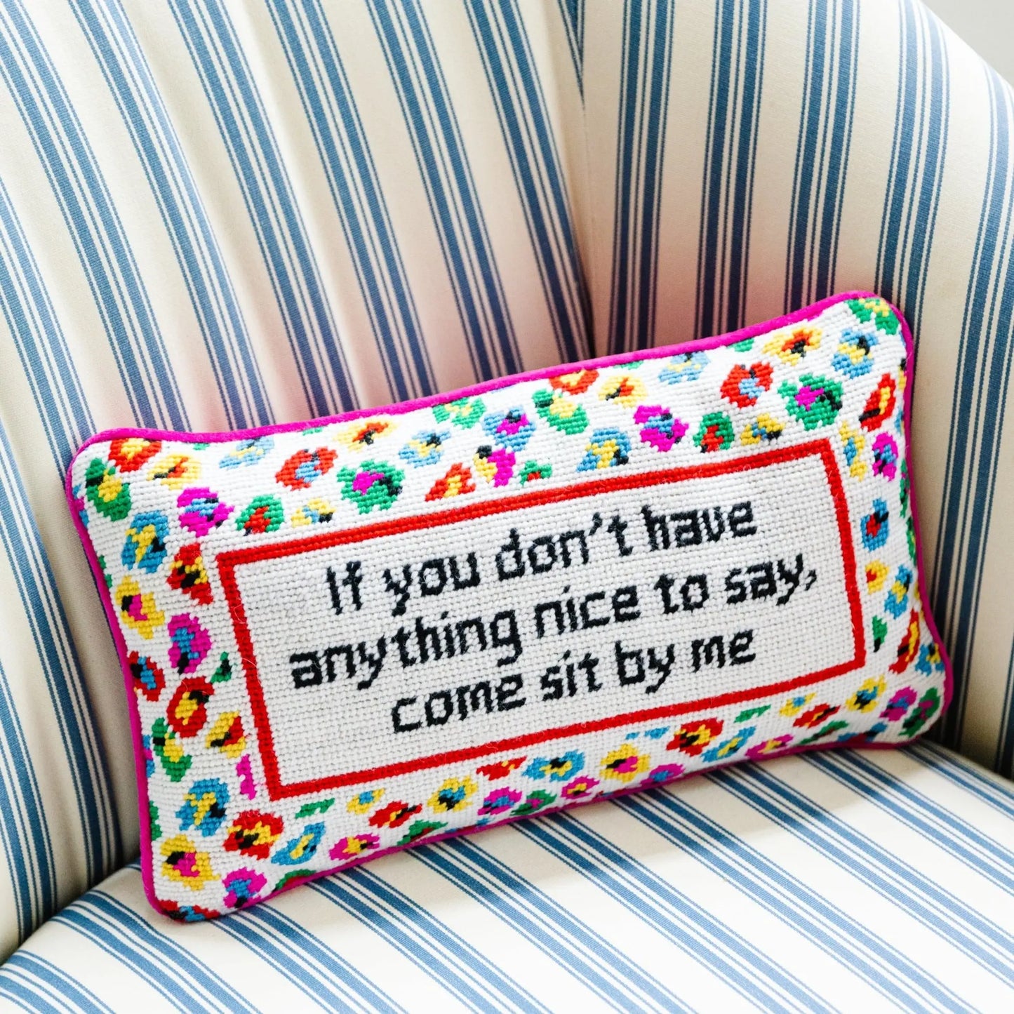 Come Sit By Me Needlepoint Pillow Furbish Studio