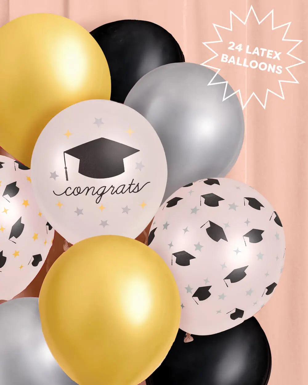 Congrats Grad Balloon Pack - 24 latex balloons xo, Fetti