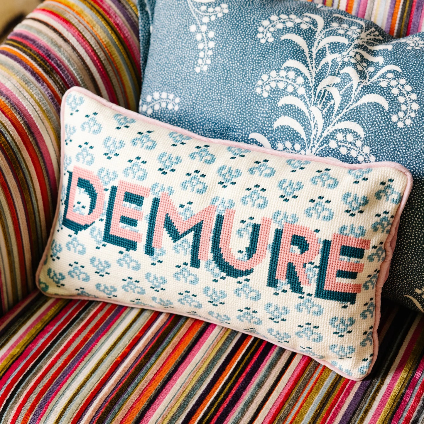 Demure Needlepoint Pillow Furbish Studio