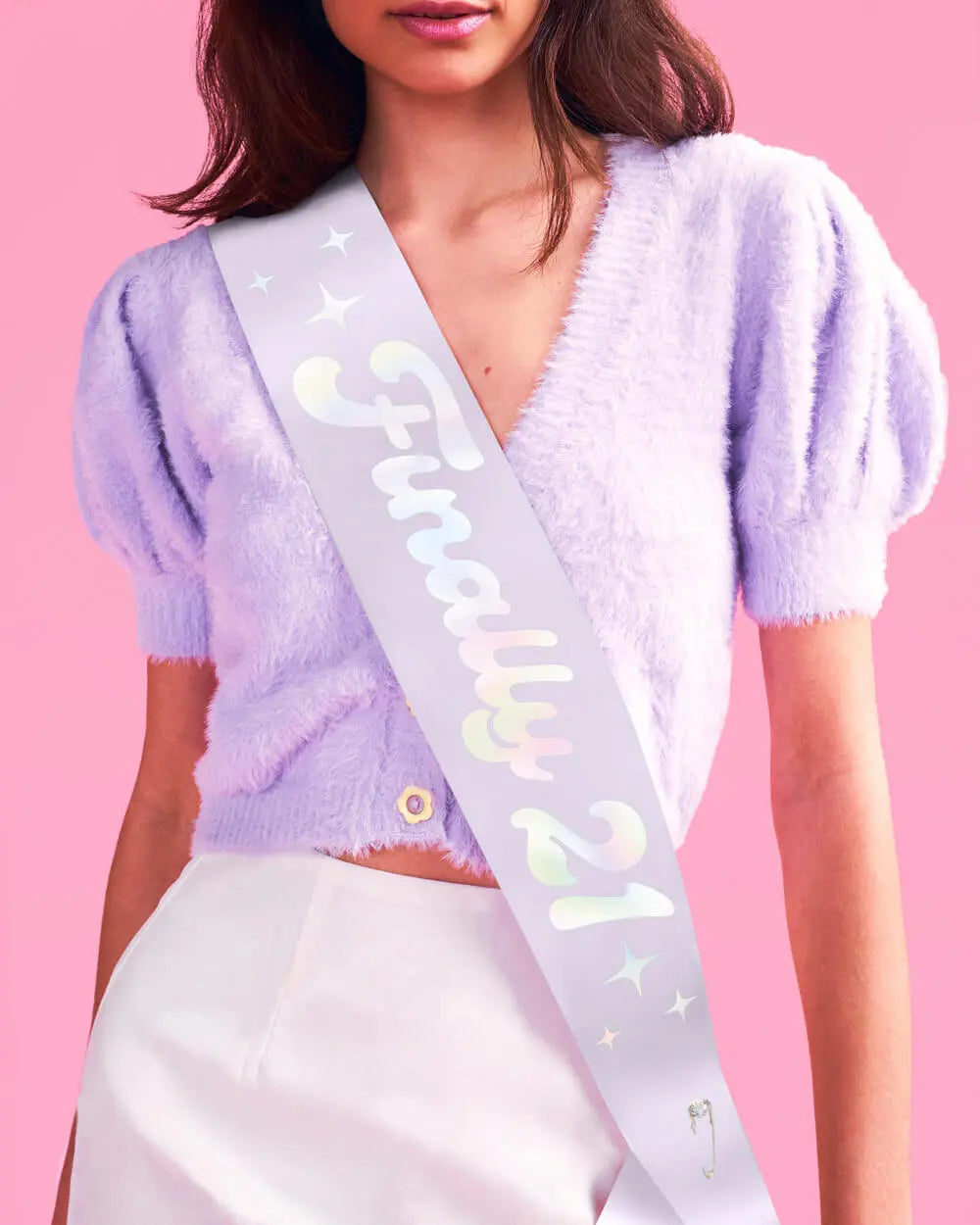 Finally 21 Sash - purple silk + foil xo, Fetti