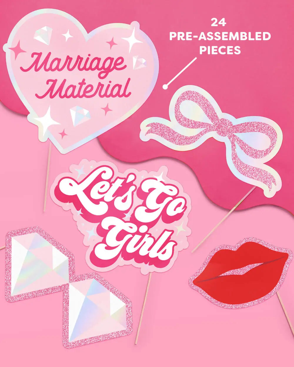 Future Mrs. Props - 24 pc. photo booth set xo, Fetti