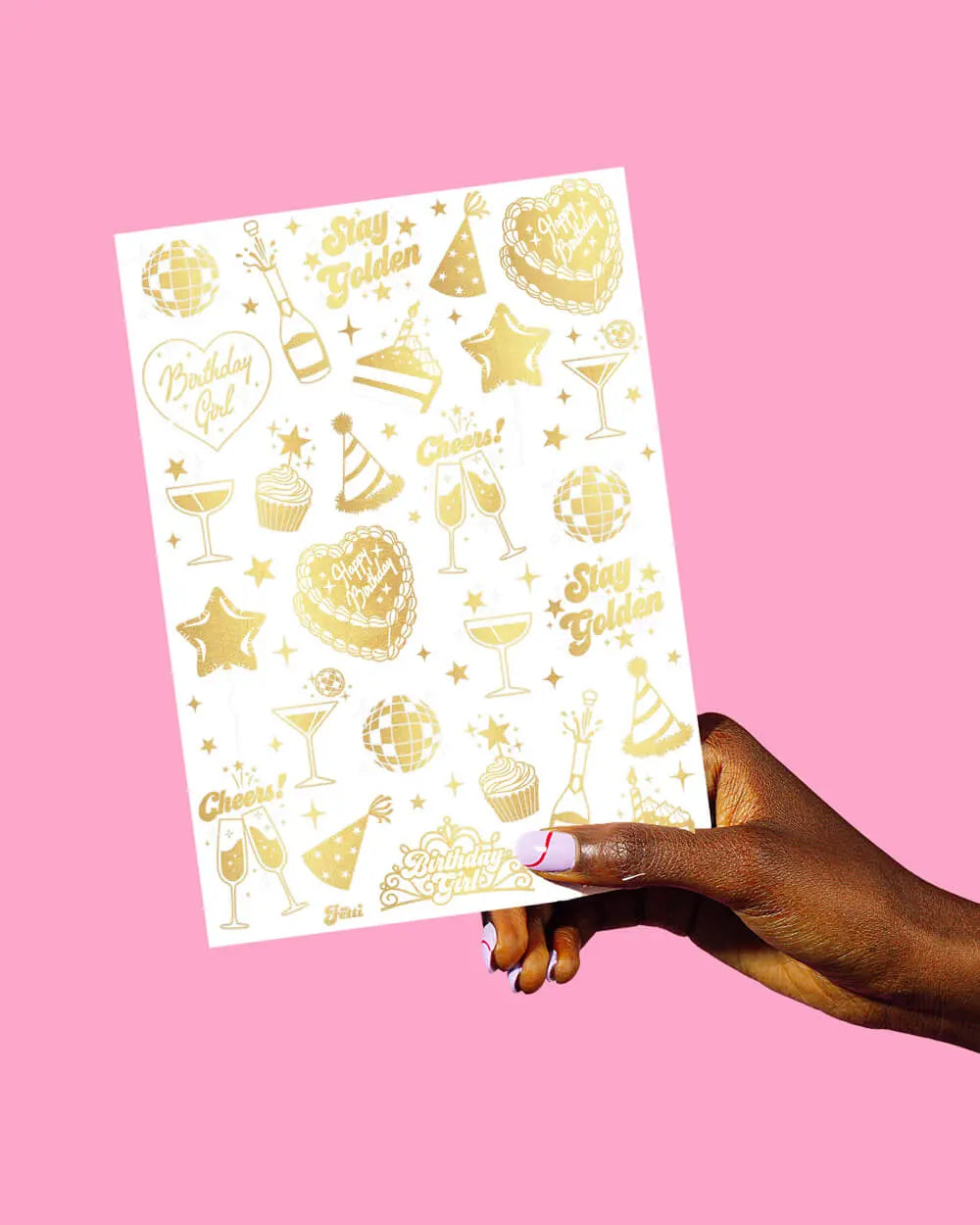 Golden Bday Tats - 50 foil temporary tattoos xo, Fetti