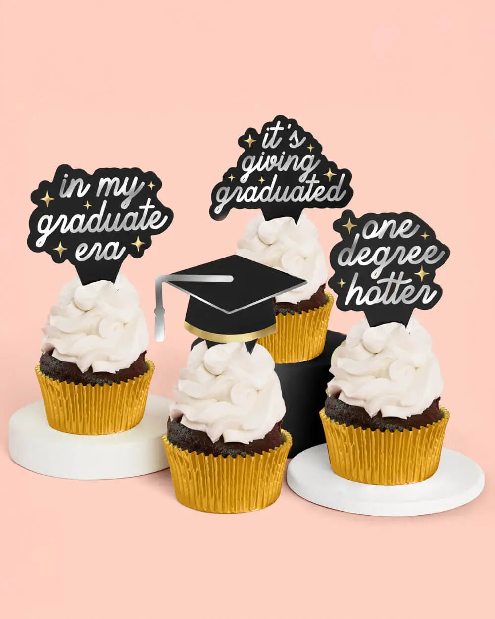 Graduation Toppers - 24 cupcake toppers xo, Fetti
