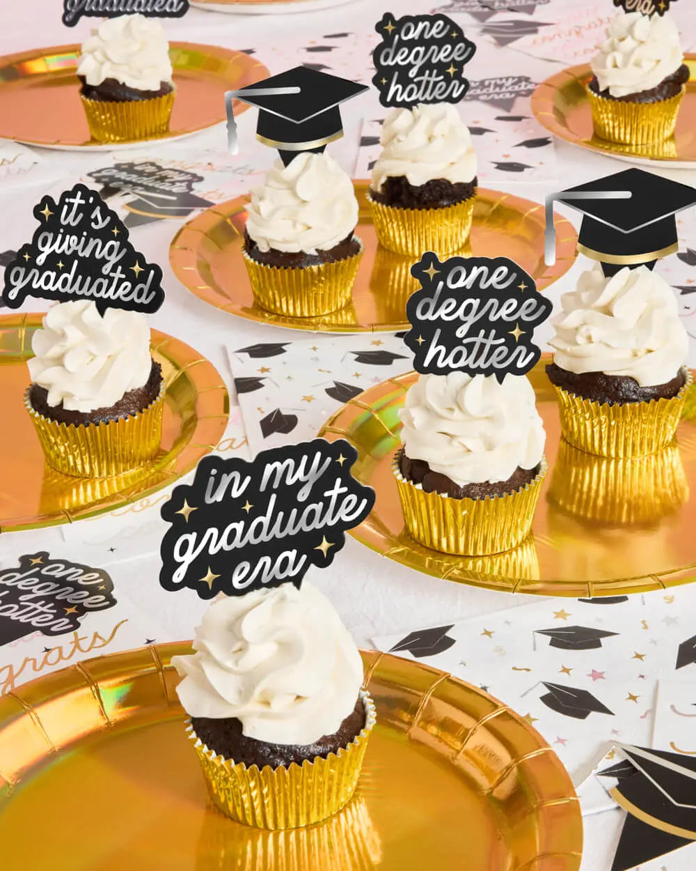 Graduation Toppers - 24 cupcake toppers xo, Fetti