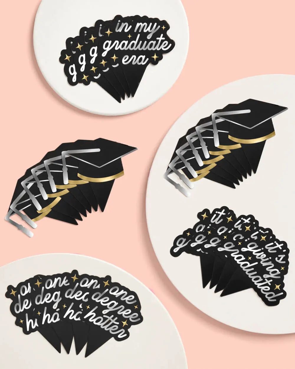 Graduation Toppers - 24 cupcake toppers xo, Fetti