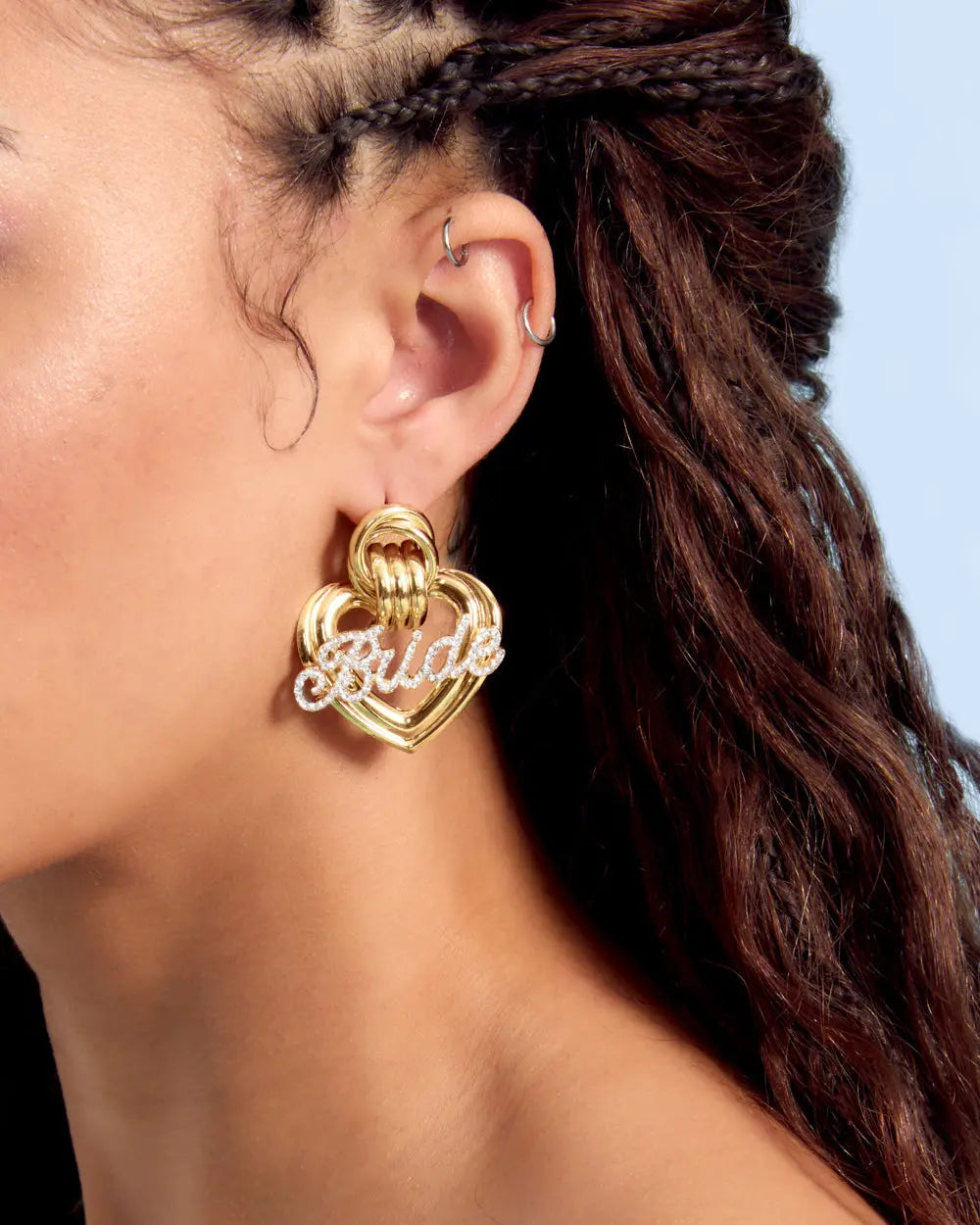 Heart of Gold Bride Earrings - gold + rhinestones xo, Fetti